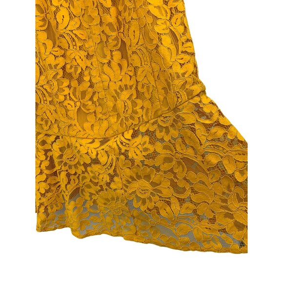 NWT Eva Mendes NY & Co 8 Mustard Lace Overlay Midi SL Dress Ruffle Hem 6828 - Picture 11 of 12
